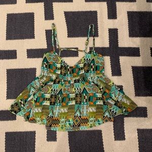 XS Millau tribal print baby doll crop tank top